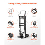 Bild in Galerie-Viewer laden, SucceBuy 2 in 1 Folding Hand Truck 500lb Load Capacity for 4-Wheel Mode Convertible Hand Truck Dolly with Wheels for Moving Home
