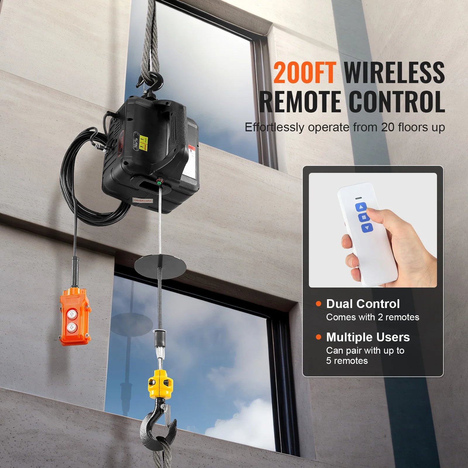 SucceBuy 1100lbs Electric Hoist Winch 2/3-in-1 Portable Power Winch Crane with Wireless Remote Control for Overload Protection