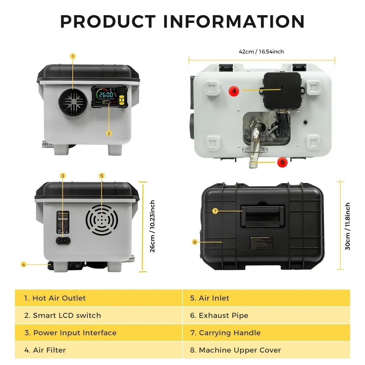 8KW 12V/24V/230V Toolbox Diesel Air Heater Quiet Night Heater W/Power Adapter/Constant Temperature/LCD Panel For Motorhome Truck Amocart