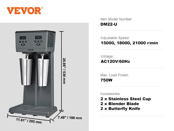 VEVOR Milk shake 375W x 2 Maker Electric Milkshake Machine Commercial Double Heads Drink Mixer Blender Amocart
