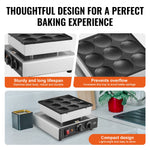 Amocart Dutch Pancake Maker 9PCS Diameter Dorayaki Baker Machine Commercial Electric Poffertjes Grill Non-stick Stainless Steel