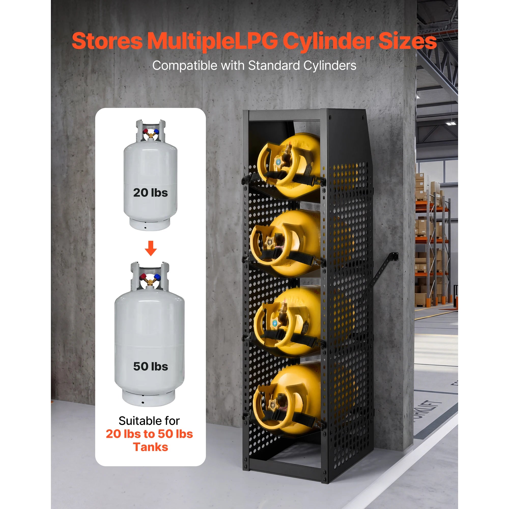 SucceBuy 14.8 x 13 x 52 inches Refrigerant Tank Rack 4 Tiers for 4 Cylinder with Top Storage Shelf for Cargo Van Storing Oxygen