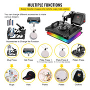 Load image into Gallery viewer, SucceBuy Combo Heat Press Machine 5/6/8 in 1 30*38CM 38*38CM Muntifunctional Sublimation Printer Transfer Mug Hat Plate T-Shirt
