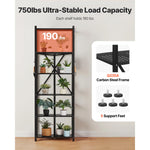 SucceBuy 6/5/4/3 Tier Black Foldable Storage Shelf with Wheels Folding Metal Rack Shelving Unit Organizer for Garage Kitchen