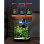 Amocart Fish Tank Aquarium 2/5Gal Square Ultra-Clear Glass Starter Tank Adjustable 3 Color Lighting Self Cleaning System for Home