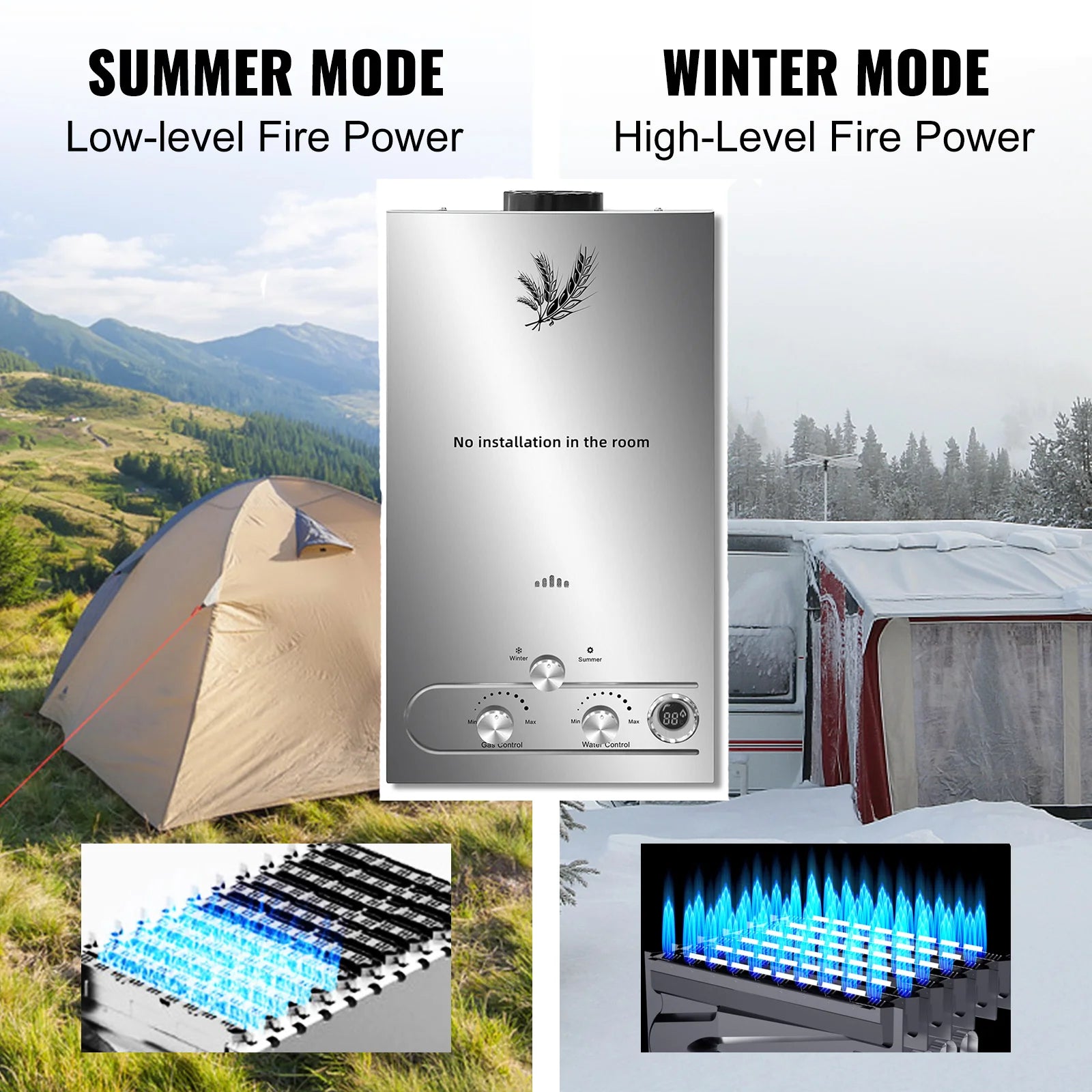 SIHAO Instant Hot Water Boiler for Home, multi-size LPG gas models available, stainless steel construction with fast heating, a reliable choice for steady hot water supply in daily showers and household living