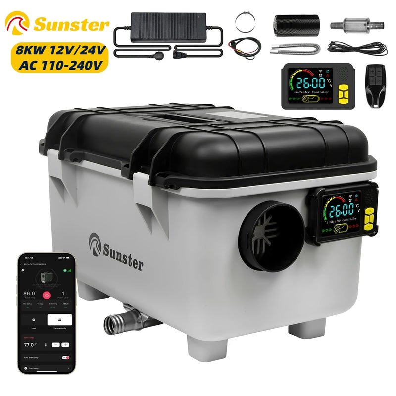 8KW 12V/24V/230V Toolbox Diesel Air Heater Quiet Night Heater W/Power Adapter/Constant Temperature/LCD Panel For Motorhome Truck Amocart
