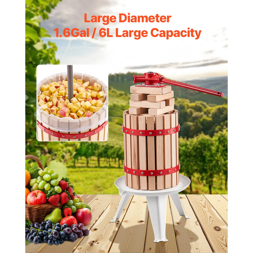 SucceBuy 6L 12L Fruit Wine Press Solid Wood Basket with 8 Blocks Heavy Duty Manual Juice Maker Cider Apple Grape Making Press