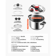 Charger l'image dans la visionneuse de galerie, Amocart 6.3 8 10 12 Qt Pressure Cooker Stainless Steel Pressures Canner with Steaming Rack Tempered Glass Lid for Meat, Beans,

