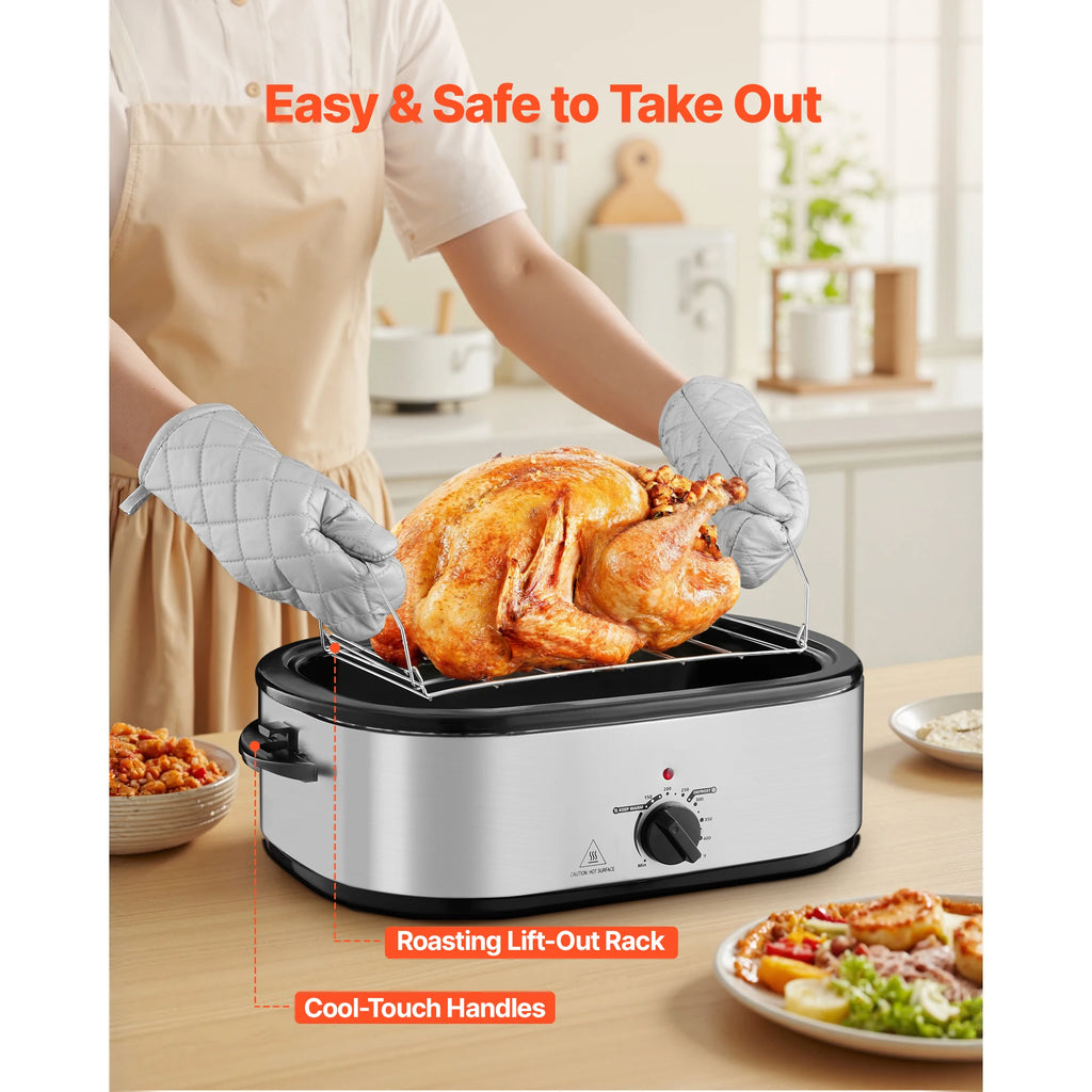SucceBuy Roaster Oven Electric Roasting Pan Adjustable Temperature Fast-Cooking Turkey Roaster Defrost & Warm Function for Home