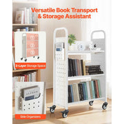 Load image into Gallery viewer, SucceBuy Rolling Library Book Cart 330lbs Capacity 30.3x15x48.0In Single Sided V-Shaped Shelves w/ 3 In Lockable Wheels for Home
