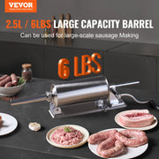 Load image into Gallery viewer, SucceBuy 2.5L Manual Sausage Stuffer Food-Grade Stainless Steel &amp; 8 Stuffing Tubes for Home Kitchen Restaurant Commercial
