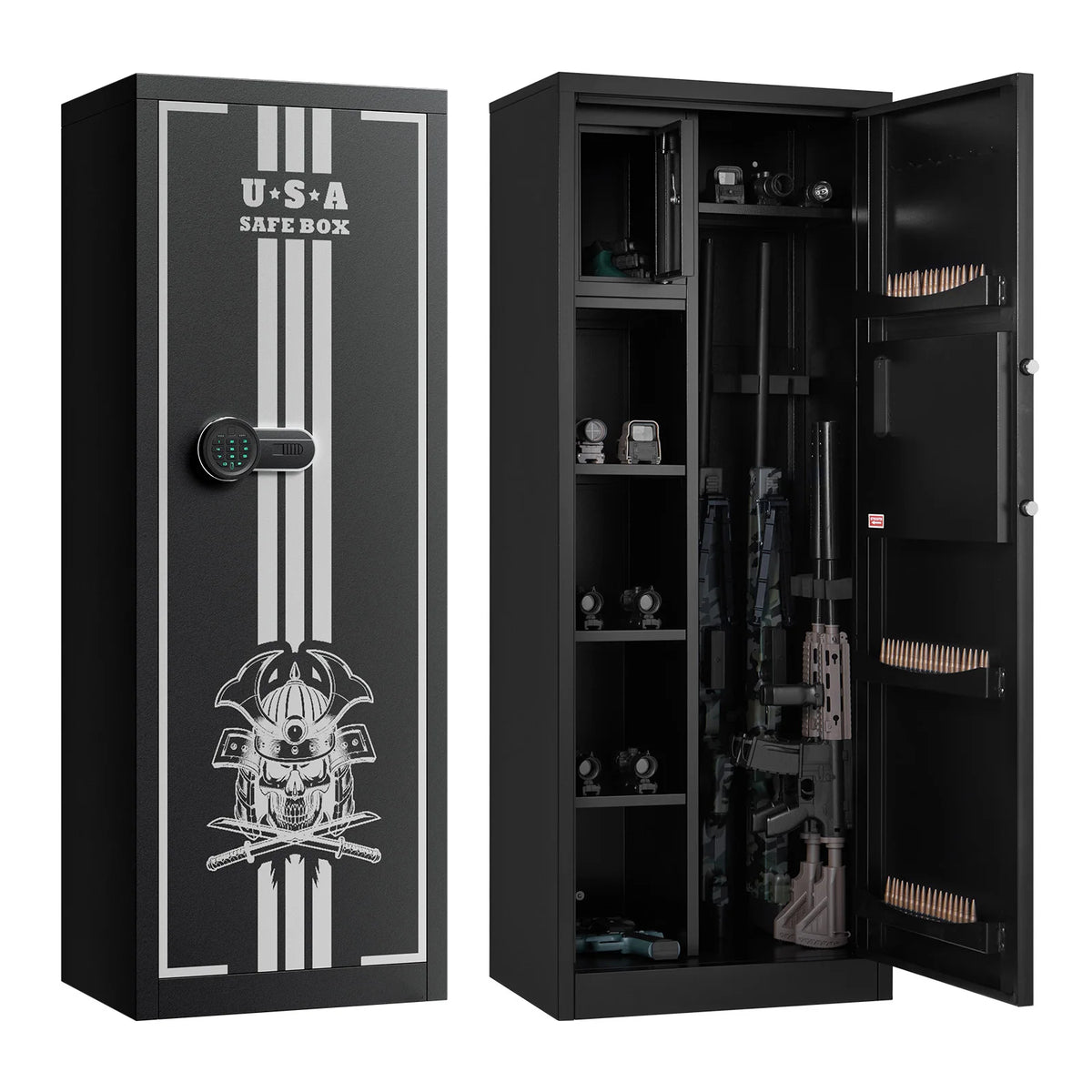 SucceBuy 4 Gun Safe Long Gun Cabinet for Rifles and Pistols Fireproof Rifle Safe Large Digital Cabinet w/ Key and Password Lock Amocart