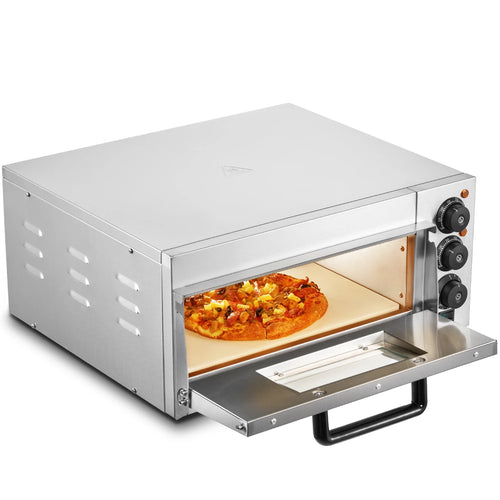 SucceBuy Commercial Pizza Oven Countertop Single Deck Layer Stainless Steel Electric Pizza Oven with Stone Handle Pizza Maker