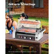 Load image into Gallery viewer, SucceBuy Hot Dog Roller 12/18/30 Hot Dog 5/7/11 Rollers Stainless Steel 750-1600W with Dual Temp Control Removable Shelf &amp; Tray
