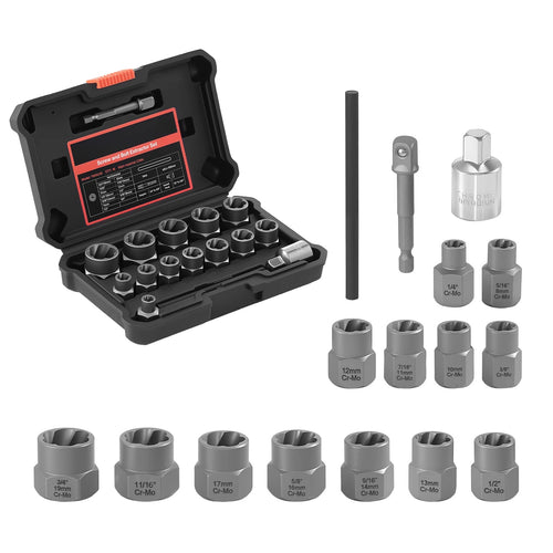 SucceBuy Bolt Extractor Kit Impact Bolt & Nut Remover Set with Pin Punch Solid Storage Case Cr-Mo Steel for Removing Damaged