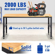 Charger l'image dans la visionneuse de galerie, SucceBuy 72cm Woodworking Workbench Adjustable Height Oak Wood Hardwood Top Work Table 900KG Capacity for Office Home Workshop

