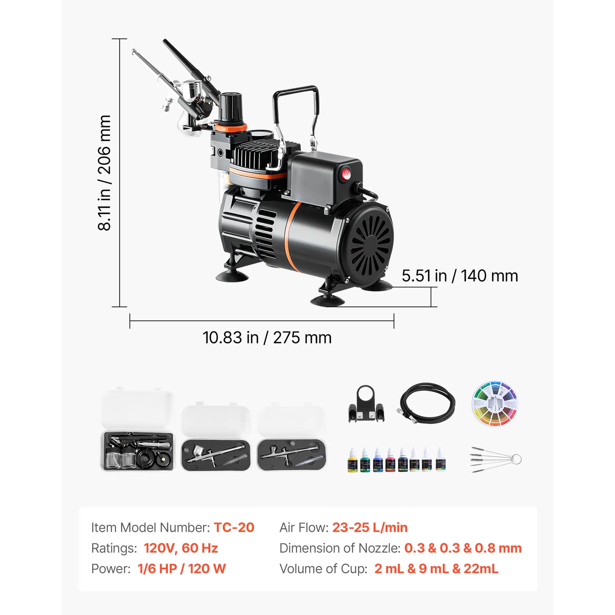 SucceBuy Airbrush Kit Air Brush Kit with Air Compressor and Tank 1 Dual-Action Airbrush with 1 Tip for Cake Decorating Nail Art