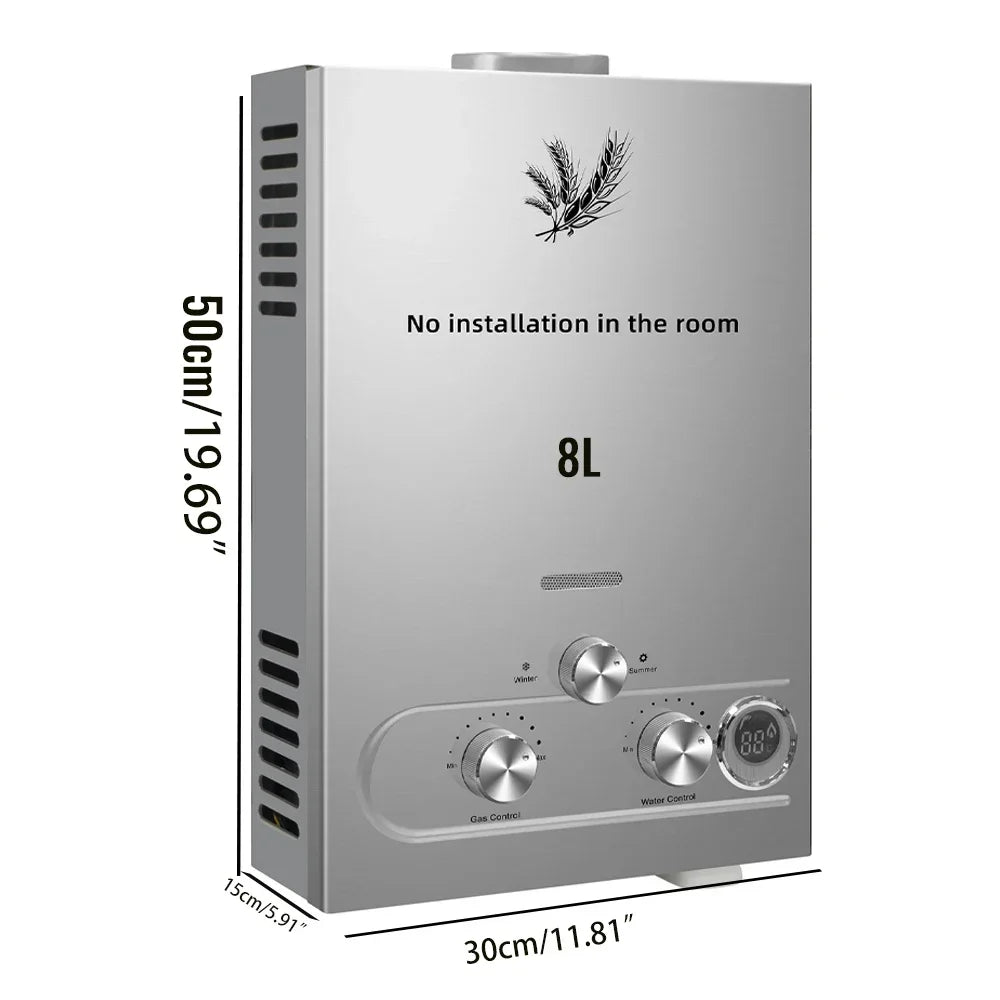 VEVOR 6L/8L/10L/12L/16L/18L LPG Water Heater, On-Demand Instant Hot Water System for Propane & Butane Gas, Tankless Home Use Boiler Amocart
