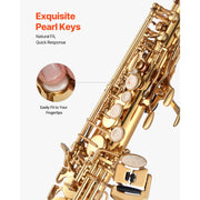 Bild in Galerie-Viewer laden, SucceBuy Straight Soprano Brass Saxophone B Flat 23 Keys, Mouthpiece, Cleaning Cloth Rod, Gloves, Neck Strap, kit for Beginners
