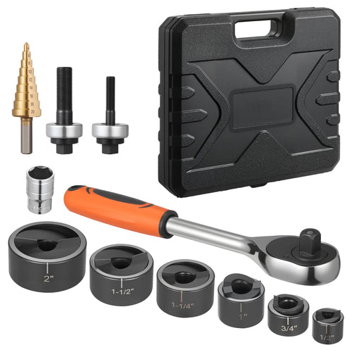SucceBuy Knockout Punch Set 1/2 to 2 in SLUG-Buster Ratchet Knockout Set for Aluminum Mild steel Fiberglass Plastics 6 Die Sizes