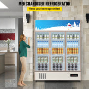 Load image into Gallery viewer, SucceBuy Triple Swing Door Commercial Refrigerator Display Fridge Upright Beverage Cooler Glass Door with LED Light - AMOCART
