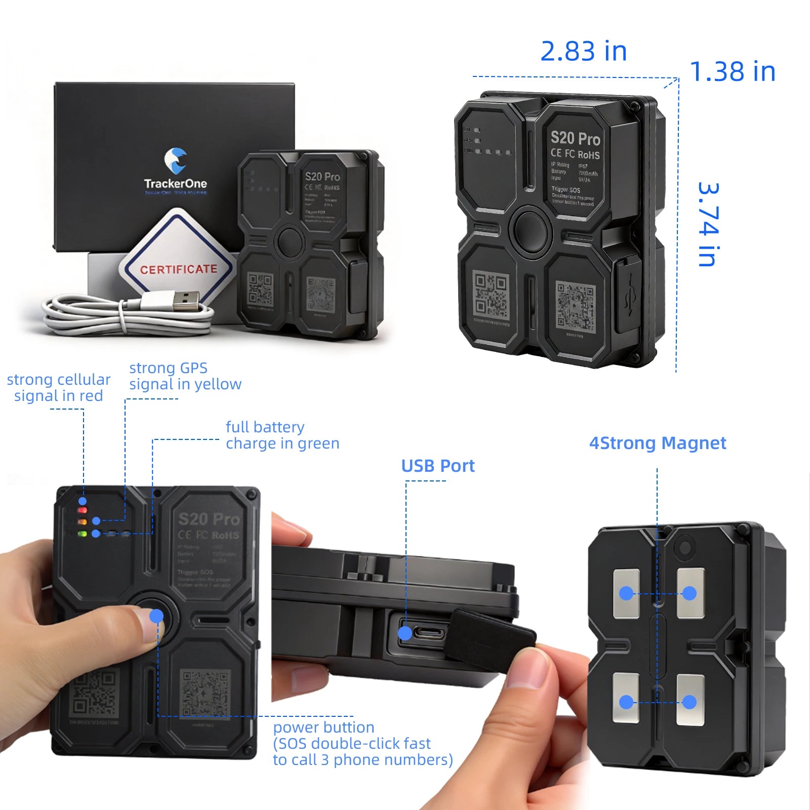 4G GPS Tracker Car Tracker Magnet 7500mAh GPS Tracker 4G GPS Locator Waterproof Vehicle  Long Standby Battery Real Time Position