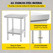 Bild in Galerie-Viewer laden, SucceBuy Stainless Steel Table for Prep &amp; Work Metal Commercial Kitchen Heavy Duty Table with Adjustable Under Shelf and Foot
