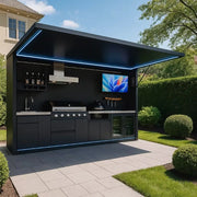 Charger l'image dans la visionneuse de galerie, Pod de cuisine extérieur de jardin/terrasse noir/gris personnalisé avec porte, étanche, en acier inoxydable 304, avec abri de jardin

