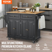 Load image into Gallery viewer, SucceBuy 43" Kitchen Island Cart Wood Top Mobile Carts with Storage Cabinet Rolling Table with Leaf Spice Rack Towel Bar Black - AMOCART
