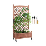 Amocart Wood Planter with Trellis  Outdoor Raised Garden Bed with Drainage Holesfor Vine Climbing Plants Flowers in Garden