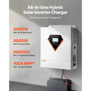 Load image into Gallery viewer, Amocart Hybrid Solar Inverter 3000W All in One Pure Sine Wave Charger, Built-in 100A MPPT Solar Controller for Off-Grid System
