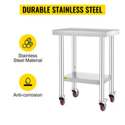 Load image into Gallery viewer, SucceBuy Stainless Steel Kitchen Worktable shelves Commercial Work Bench Table with Caster Wheels for Home Restaurant Storage
