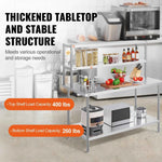 Amocart Stainless Steel kitchen worktable Overshelf with Height Adjustable Overshelf Prep Work Table for Kitchen Restaurant