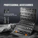 Amocart 3/8" & 1/2" Drive Impact Socket Set 59 PCS Socket Set SAE 5/16" to 1-1/4" Metric 6-32mm 6 Point Cr-Mo Alloy Steel Set