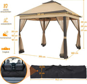 Load image into Gallery viewer, Gazebo 3.3x3.3m Waterproof Stable Pop Up Folding Gazebo, Adjustable Garden Gazebo with 4 Mosquito Net Side Panels &amp; Double Roof
