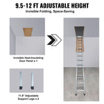 Amocart Attic Ladder Foldable 350pound  22.5" x 63" Multi-Purpose Aluminium Extension Light Fits 9.5'-12' Ceiling Heights
