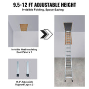 Load image into Gallery viewer, SucceBuy Attic Ladder Foldable 350pound  22.5" x 63" Multi-Purpose Aluminium Extension Light Fits 9.5'-12' Ceiling Heights
