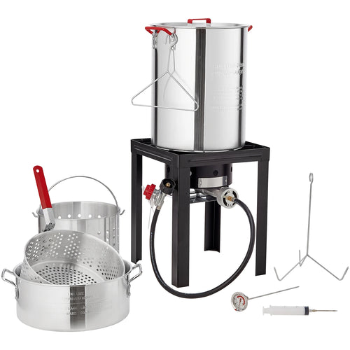 SucceBuy Gas One Turkey Fryer Propane Burner Complete Kit 30 Qt. Turkey and 10 Qt. Fish Fryer Boiler Steamer Set