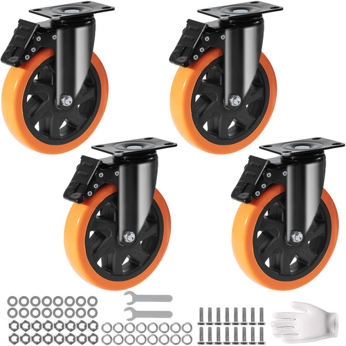 Amocart 2-6in PVC Furniture Caster Wheels Set of 4 Swivel Plate Casters with Security A/B Lock Non-Marking for Cart Workbench
