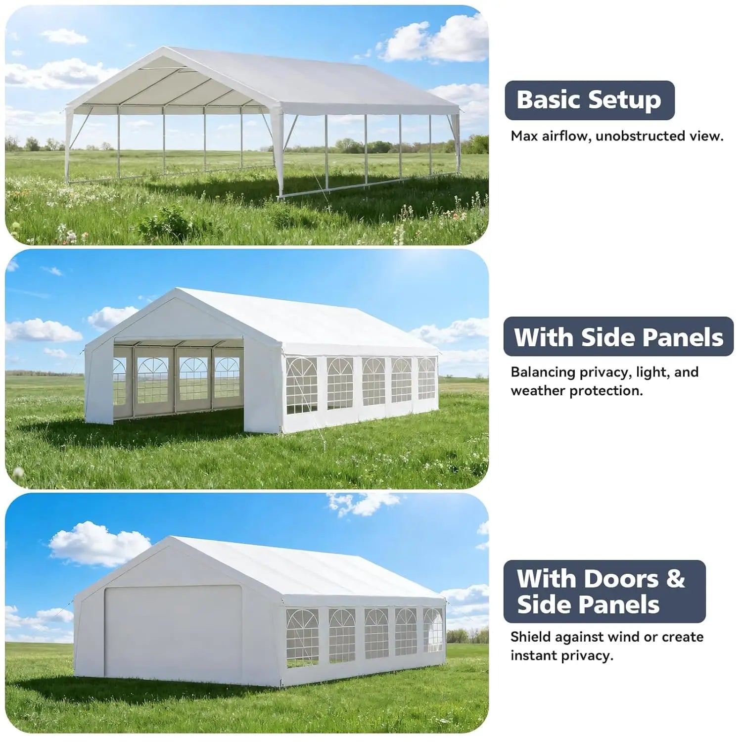Party Tent 16x32 Canopy Heavy Duty, Waterproof Outdoor Event Tent with Removable Sidewalls & Roll-Up Door, Portable, Customized