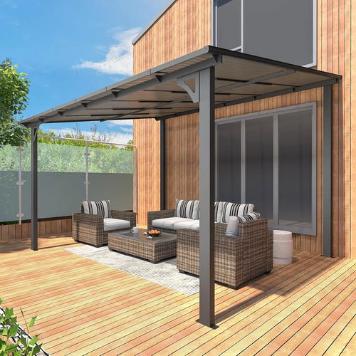 10' x 12' Outdoor Pergola Gazebo, Wall-Mounted Lean to Metal Awnings Gazebos on Clearance for Patio, Large Panel, Customized