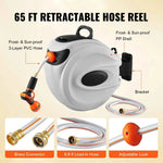 Amocart Retractable Hose Reel 180° Swivel Bracket Wall-Mounted Garden Water Hose Reel with 9-Pattern Nozzle Automatic Rewind