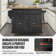 Load image into Gallery viewer, SucceBuy 43" Kitchen Island Cart Wood Top Mobile Carts with Storage Cabinet Rolling Table with Leaf Spice Rack Towel Bar Black - AMOCART
