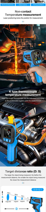 -50 to 800 Degree Mestek Digital Infrared Thermometer Laser Temperature Meter Non-contact Pyrometer Hygrometer IR Thermometer