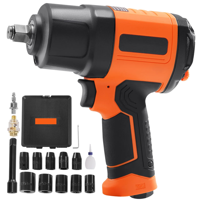 SucceBuy Lightweight 4.6 lb Design Pneumatic Impact Gun with 11-PCS 1/2-Inch Drive CR-V Steel Impact Socket Set & Carrying Case Amocart