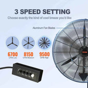 Load image into Gallery viewer, Amocart 4 Sizes Wall-Mount Misting Fan 3-speed IP44 Waterproof Oscillating Wall Fan Max. 9500 CFM Wall Mounted Fan for Home
