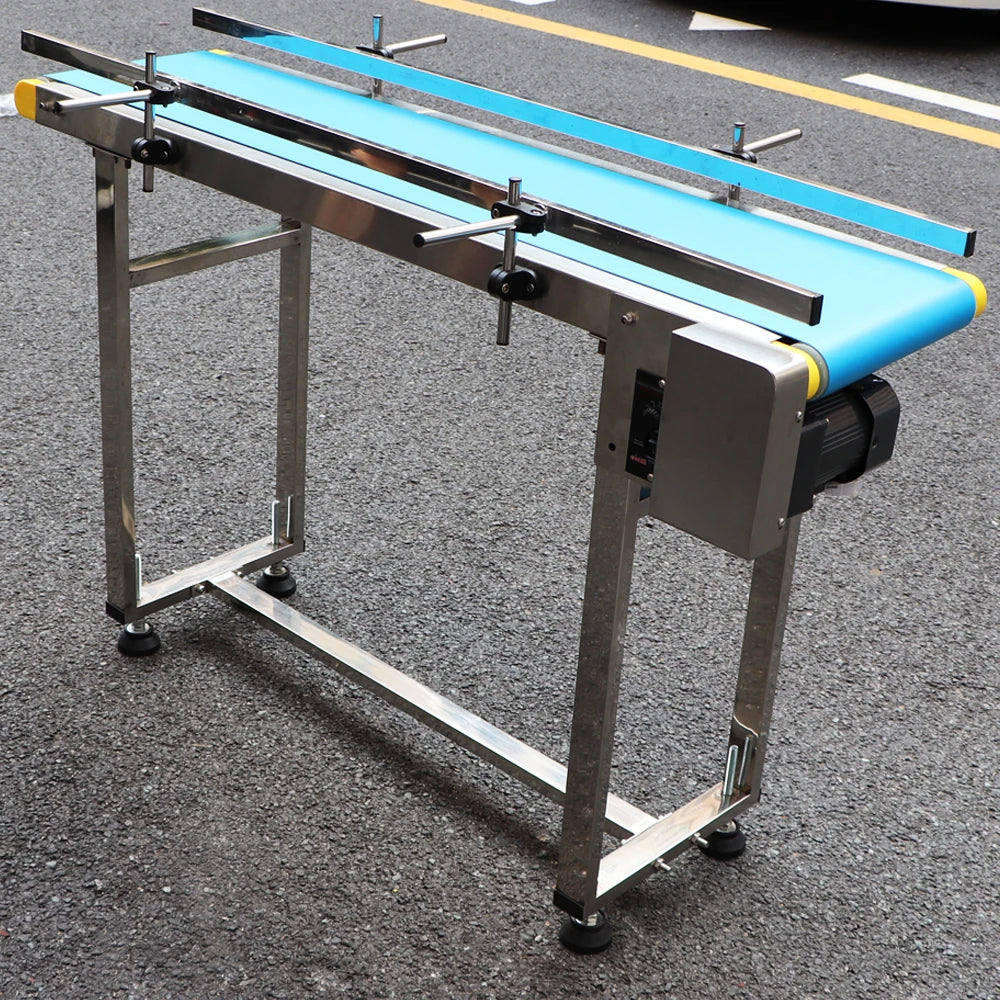 PU Food Grade Belt Conveyor 1000mm Table Double Guardrail Optional Steel Body Adjustable Speed for Factory Inkjet Coding Machine