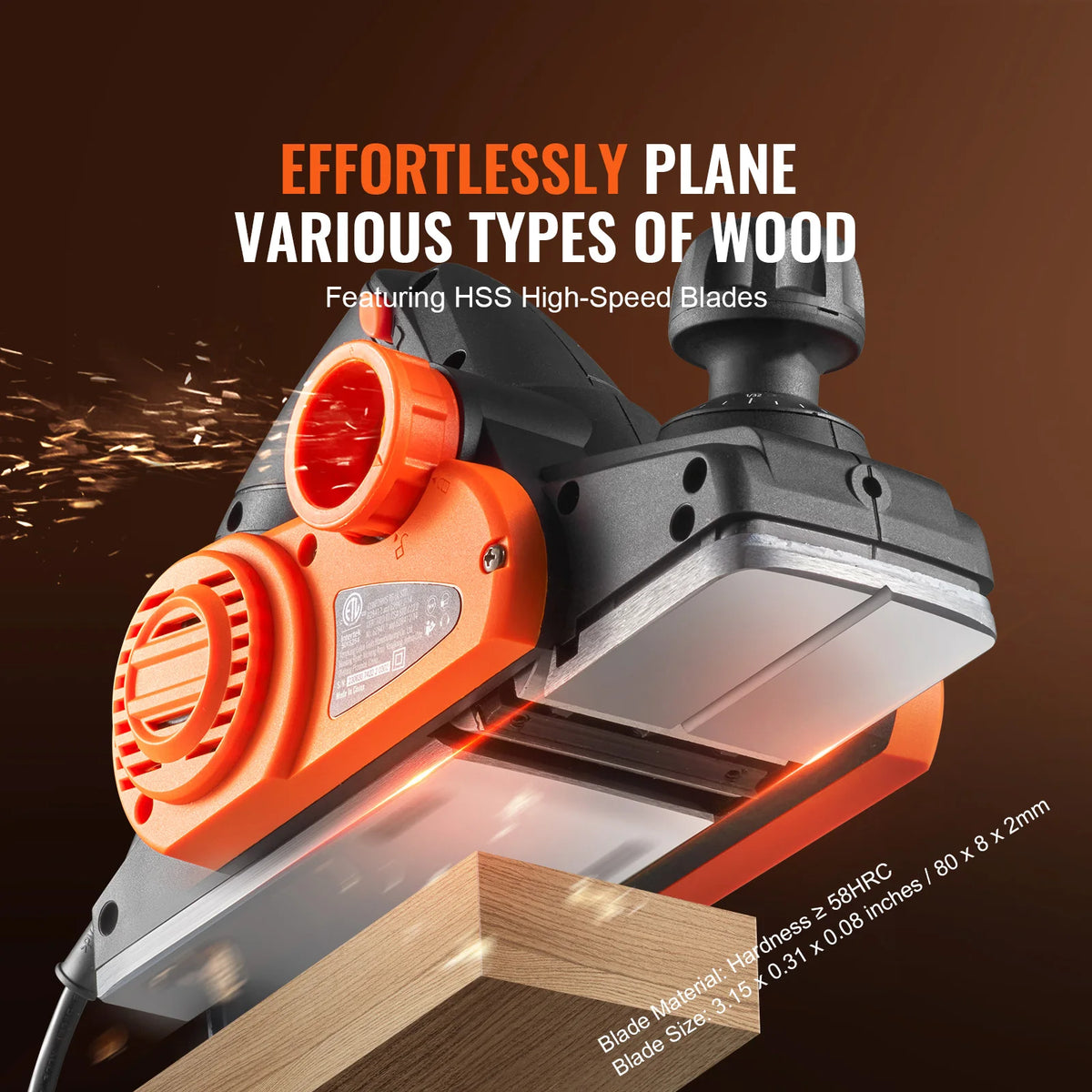 VEVOR Electric Hand Planer 3-1/4" width 16500 RPM High-Speed Powerful Electric Corded Handheld Planers for DIY Woodworking Tool Amocart