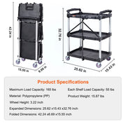 Load image into Gallery viewer, Amocart 3 Tier Folding Rolling Utility Cart Storage Shelf Movable Gap Rack Serving Cart Slide Organizer for Kitchen Bathroom
